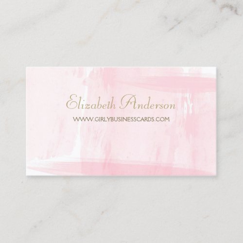 Simple Pink Watercolor Elegant Gold Script Business Cards