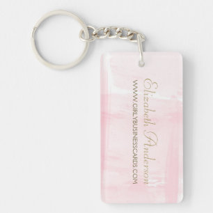 Simple Pink Watercolor Elegant Gold Script Keychain