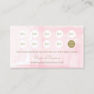 Simple Pink Watercolor Elegant Gold Script Loyalty Card