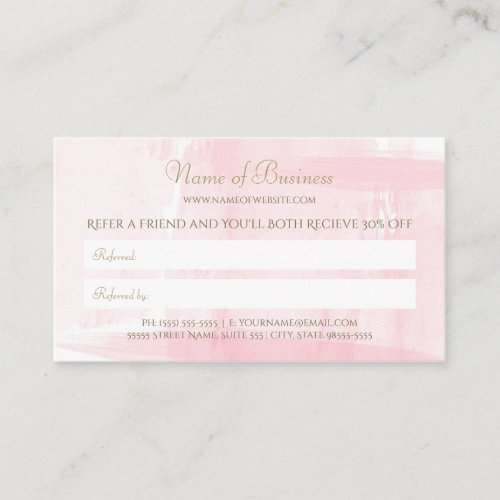 Simple Pink Watercolor Elegant Gold Text Referral