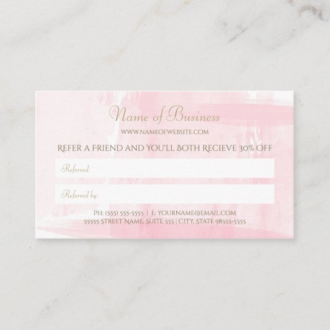 Simple Pink Watercolor Elegant Gold Text Referral (Front)