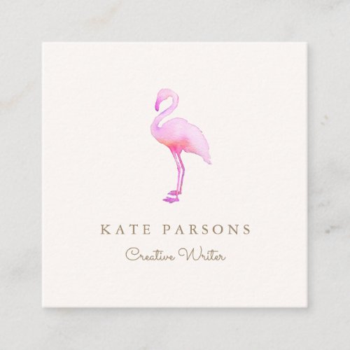 Simple Pink Watercolor Flamingo  Square Business Card