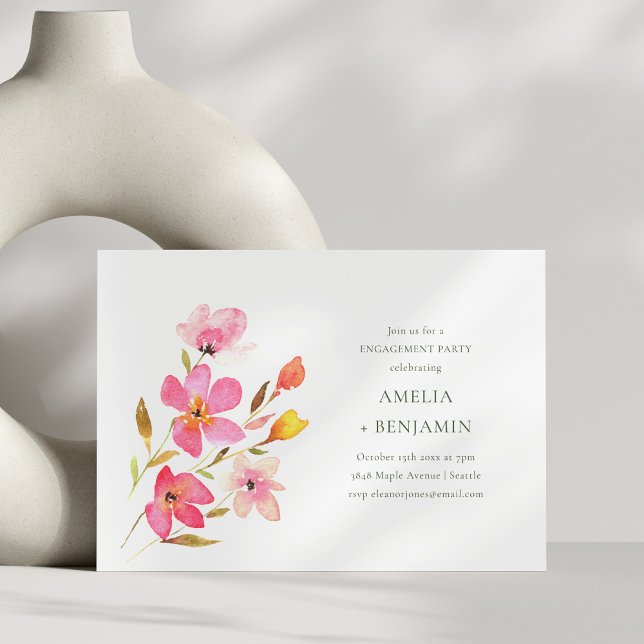 Simple Pink Watercolor Floral Engagement Party Invitation (Creator Uploaded)