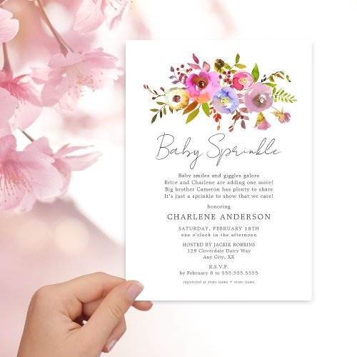 Simple Pink Watercolor Floral girl baby sprinkle Invitation