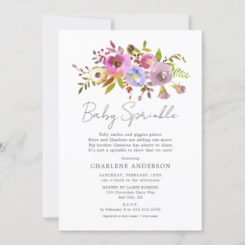 Simple Pink Watercolor Floral girl baby sprinkle Invitation