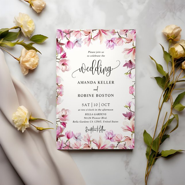 Simple Pink Watercolor Floral Wedding Invitation (Creator Uploaded)