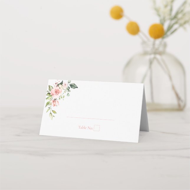Simple Pink WAtercolor Floral Wedding  Place Card (Front)