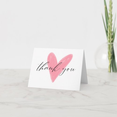 Simple pink watercolor hearts script thank you card