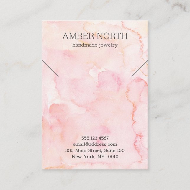 Simple Pink Watercolor Jewelry Bracelet Necklace Business Card (Front)