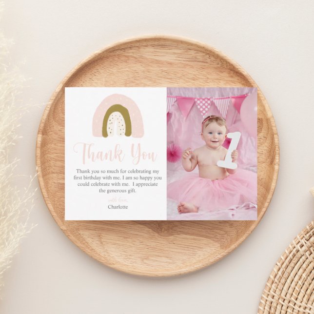 Simple Pink Watercolor Rainbow Birthday Thank You Card (Creator Uploaded)