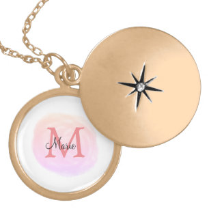 simple pink watercolor texture add your name text gold plated necklace