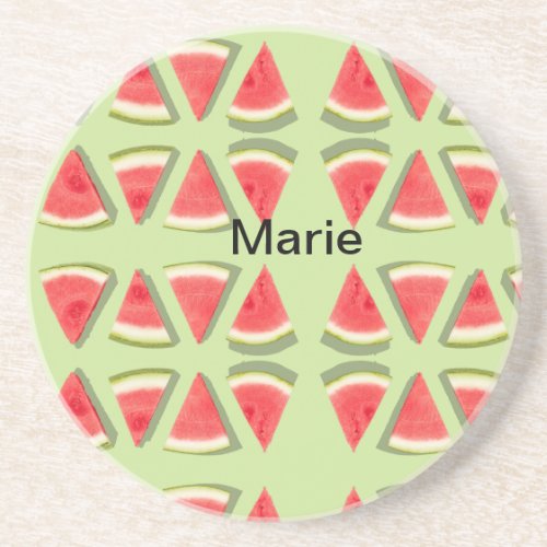 Simple pink watermelon add name minimal custom  th coaster