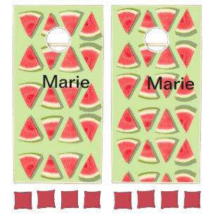 Simple pink watermelon add name minimal custom th cornhole set