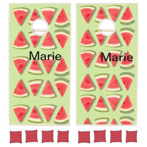 Simple pink watermelon add name minimal custom  th cornhole set