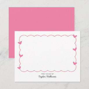 Simple Pink Wavy Border Heart Stationery Note Card