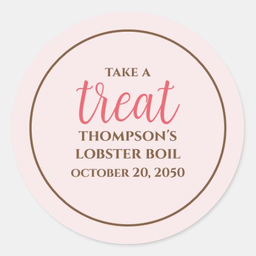 Simple Pink Whimsical Script Fun Cute Party Treat Classic Round Sticker