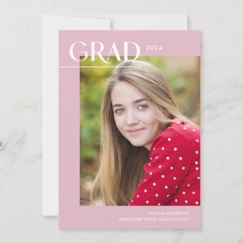 Simple Pink & White 2024 Photo Graduation Party Invitation by dulceevents at Zazzle