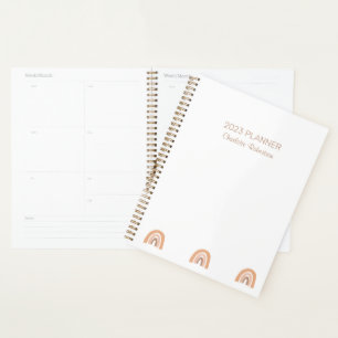 Simple Pink White Boho Rainbow Personalized Planner