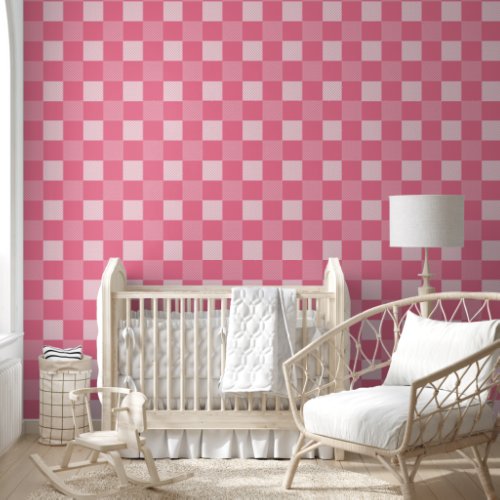Simple Pink White Checks Pattern Wallpaper