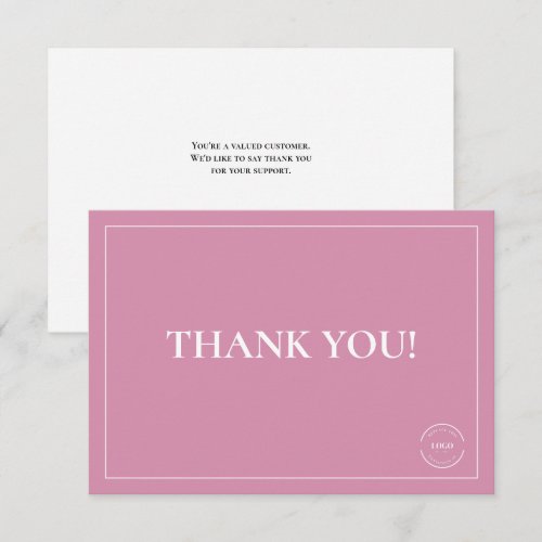 Simple Pink White Company Logo Custom Thank You Card