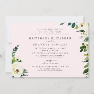 Simple Pink White Floral Both Parents Wedding Invitation