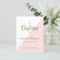 Simple Pink White Gold Modern Baptism Invitation