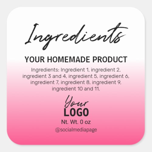 Simple Pink White Ombre Ingredient Labels