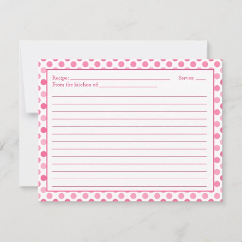 Simple Pink White Polka Dot Recipe Card