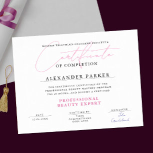 Simple Pink White Professional Beauty Certificate Poster