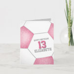 simple pink white soccer ball happy birthday card