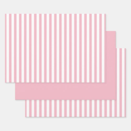 Simple PinkWhite Stripes Geometric Pattern Set Wrapping Paper Sheets