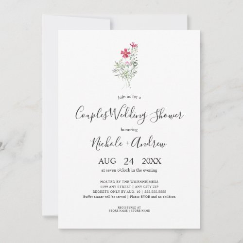 Simple Pink Wildflower Couples Wedding Shower Invitation