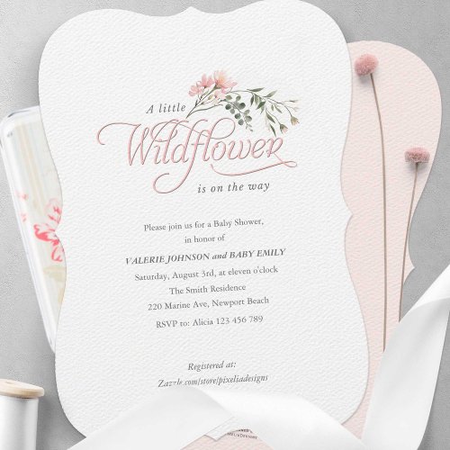 Simple pink Wildflower with elegant calligraphy  Invitation