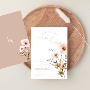 Simple Pink Wildflowers Beige Floral Wedding Invitation