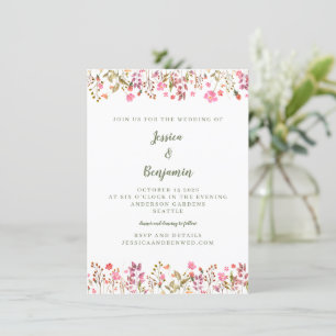 Simple Pink Wildflowers Floral Border Wedding Invitation