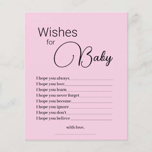 Simple Pink Wishes for Baby Shower Game