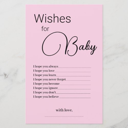 Simple Pink Wishes for Baby Shower Game