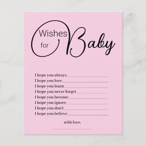 Simple Pink Wishes for Baby Shower Game