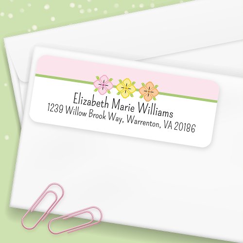 Simple Pink Yellow Floral Return Address Label