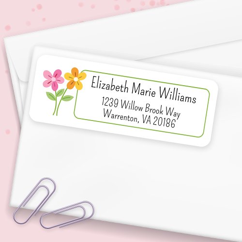 Simple Pink Yellow Floral Return Address Label