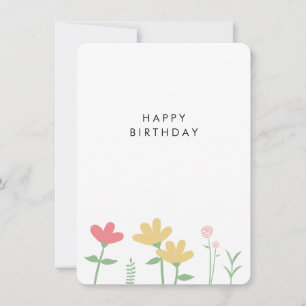 Simple Pink Yellow Wildflower Birthday Card
