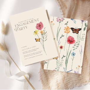 Simple Pink Yellow Wildflower Engagement Party Invitation