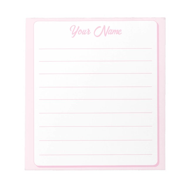 Simple Pink Your Name Lined Notepad (Front)