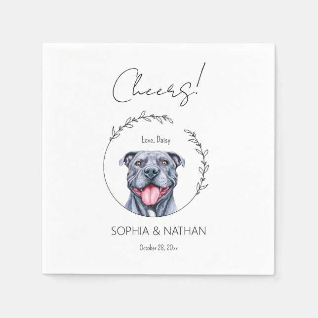 Simple Pit Bull Dog Wedding Cocktail Napkins (Front)