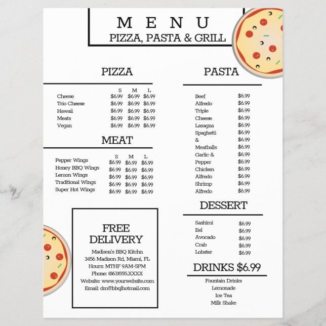 Simple Pizza Pasta Grill Restaurant Spaghetti Menu Flyer (Front)