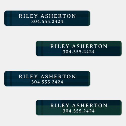 Simple plaid classic green navy preppy name labels