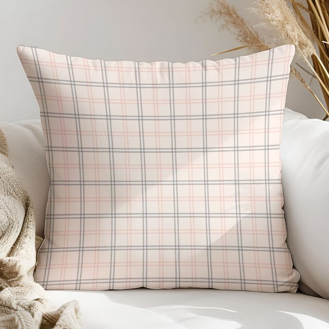 Simple Plaid Pillow Coral Grey for Every Space (Simple Plaid Pillow Coral Grey for Every Space)