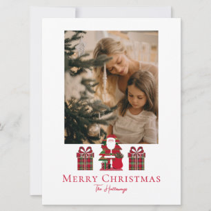 Simple Plaid Santa Wrapped Gifts Holiday Card