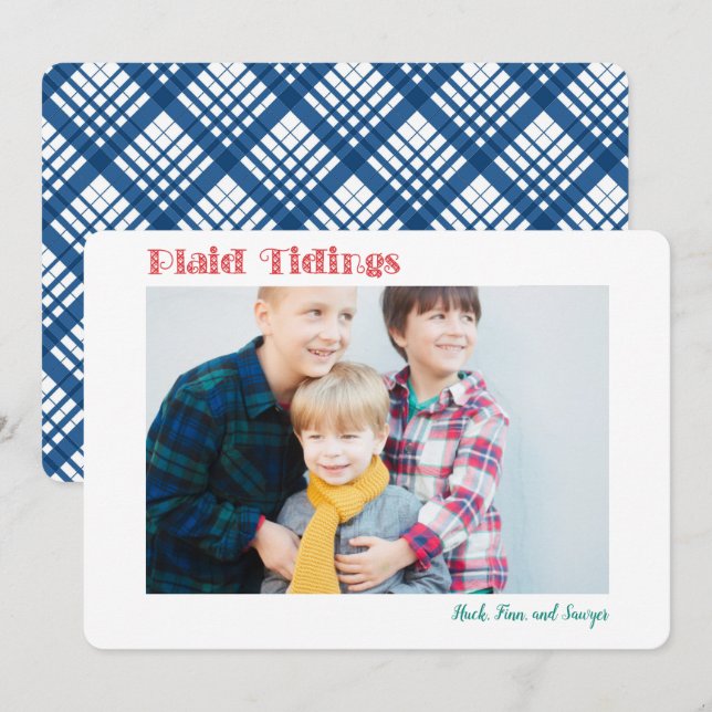 Simple Plaid Tidings 1 or 2 Photo Holiday Card (Front/Back)