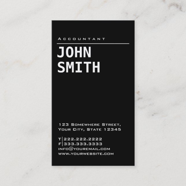 Simple Plain Black Accountant Business Card (Front)